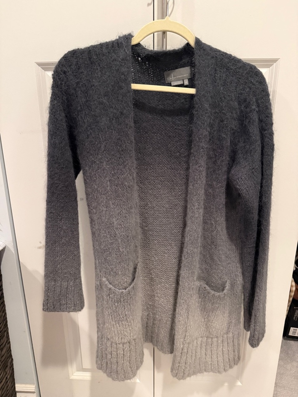 Anthropologie Ombre Gray Open-Front Fuzzy Cardigan